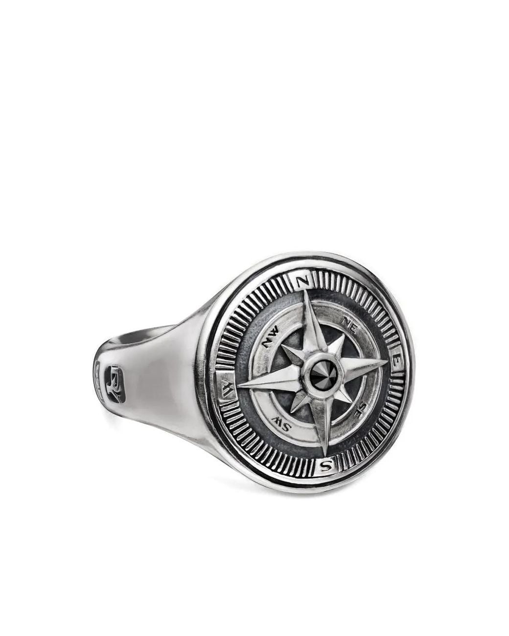 David Yurman Black Sterling Maritime Compass Diamond Signet Ring for men