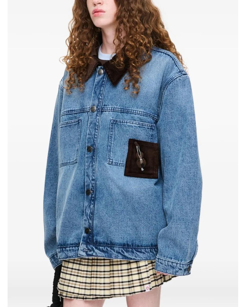 Charles Jeffrey Blue Denim Jacket With Corduroy Collar
