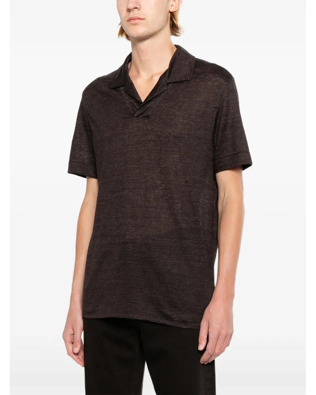 Zegna Black Oasi Lino Polo-Collar T-Shirt for men