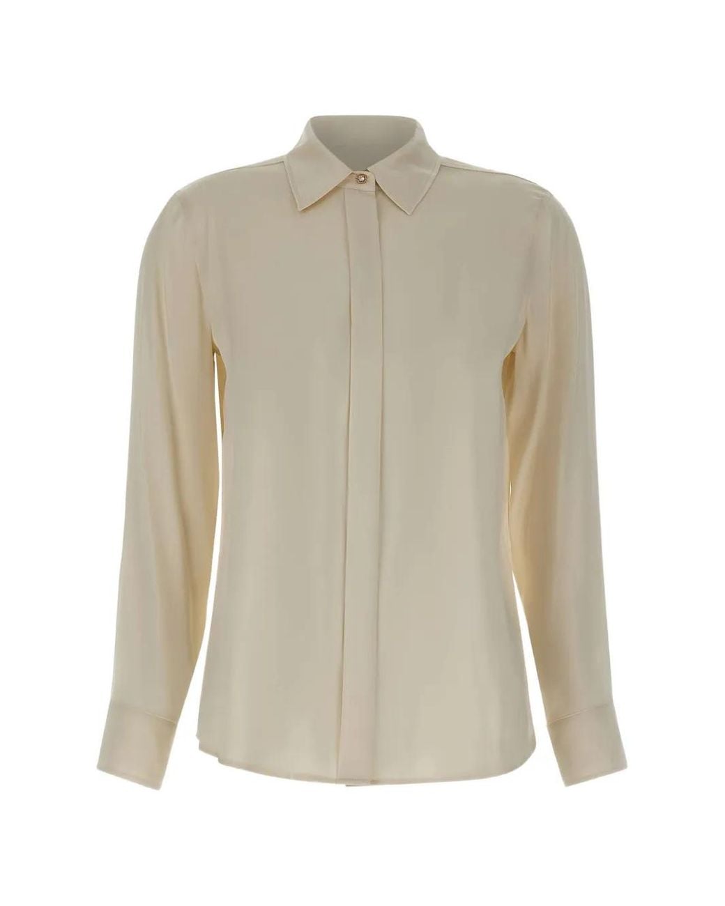 Max Mara White Silk-Satin Concealed-Button Shirt