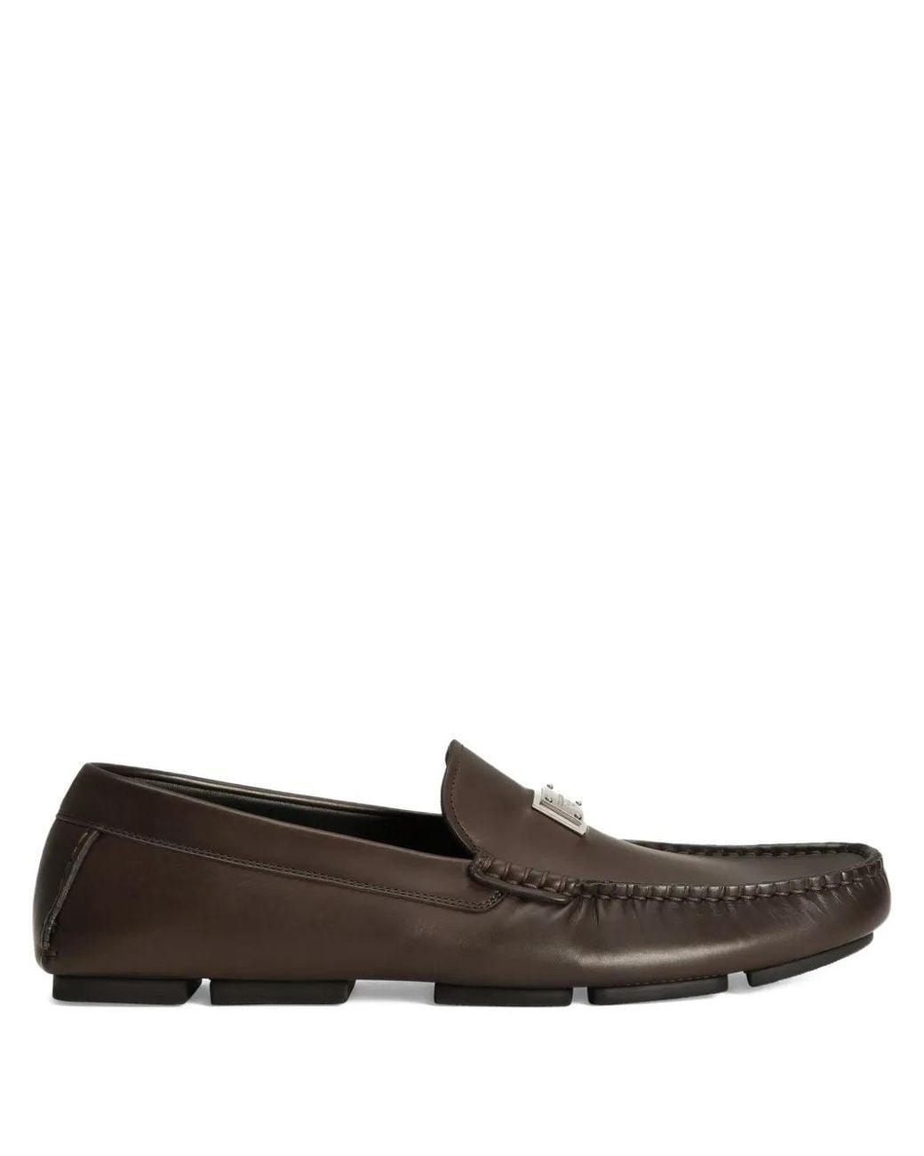 Dolce & Gabbana Gray Mocassins Dg Driver En Cuir De Veau for men