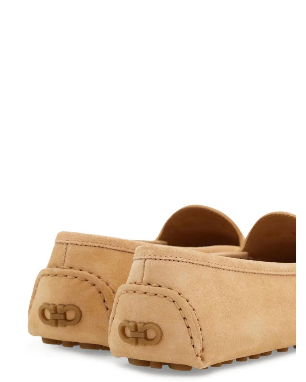 Ferragamo White Gancini Detail Driver Loafers