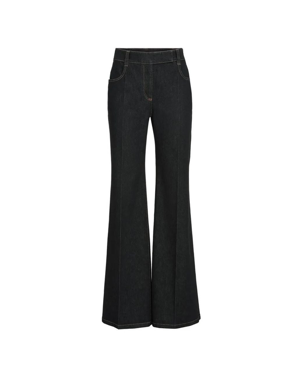Brunello Cucinelli Black Comfort No-Fade Denim Flared Trousers With Monili