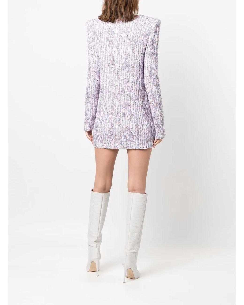 Balmain Purple Sequin-Embellished Long-Sleeve Dress