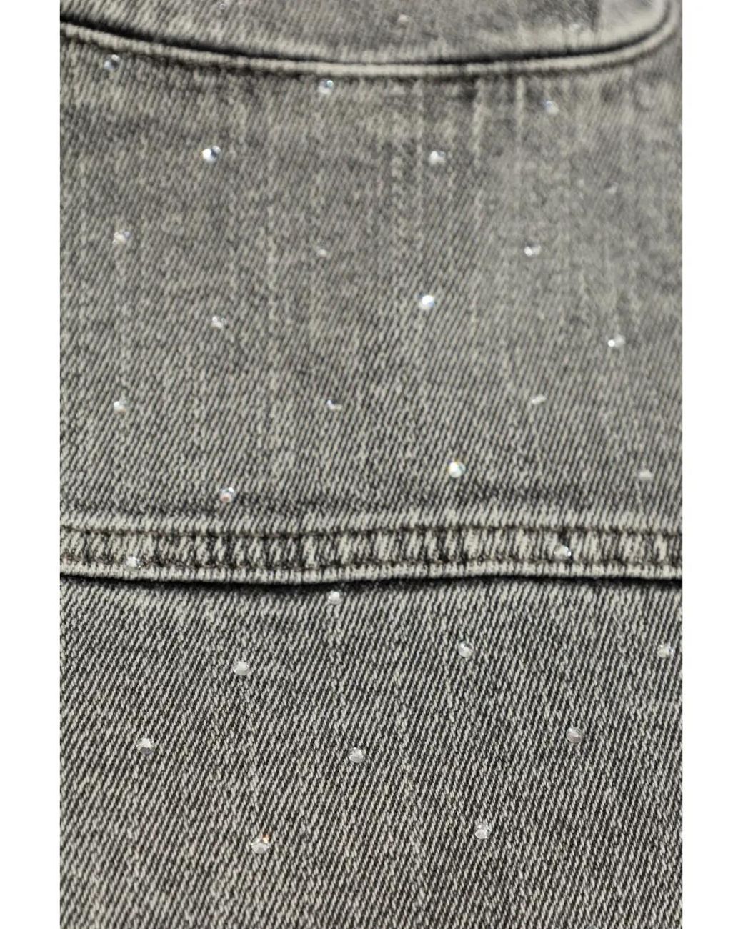 Fabiana Filippi Gray Rhinestone Embroidered Denim Top