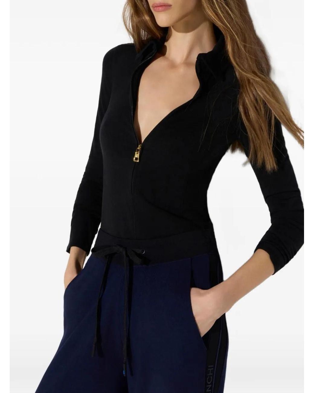 Elisabetta Franchi Black Lightweight Jersey Top With Zip