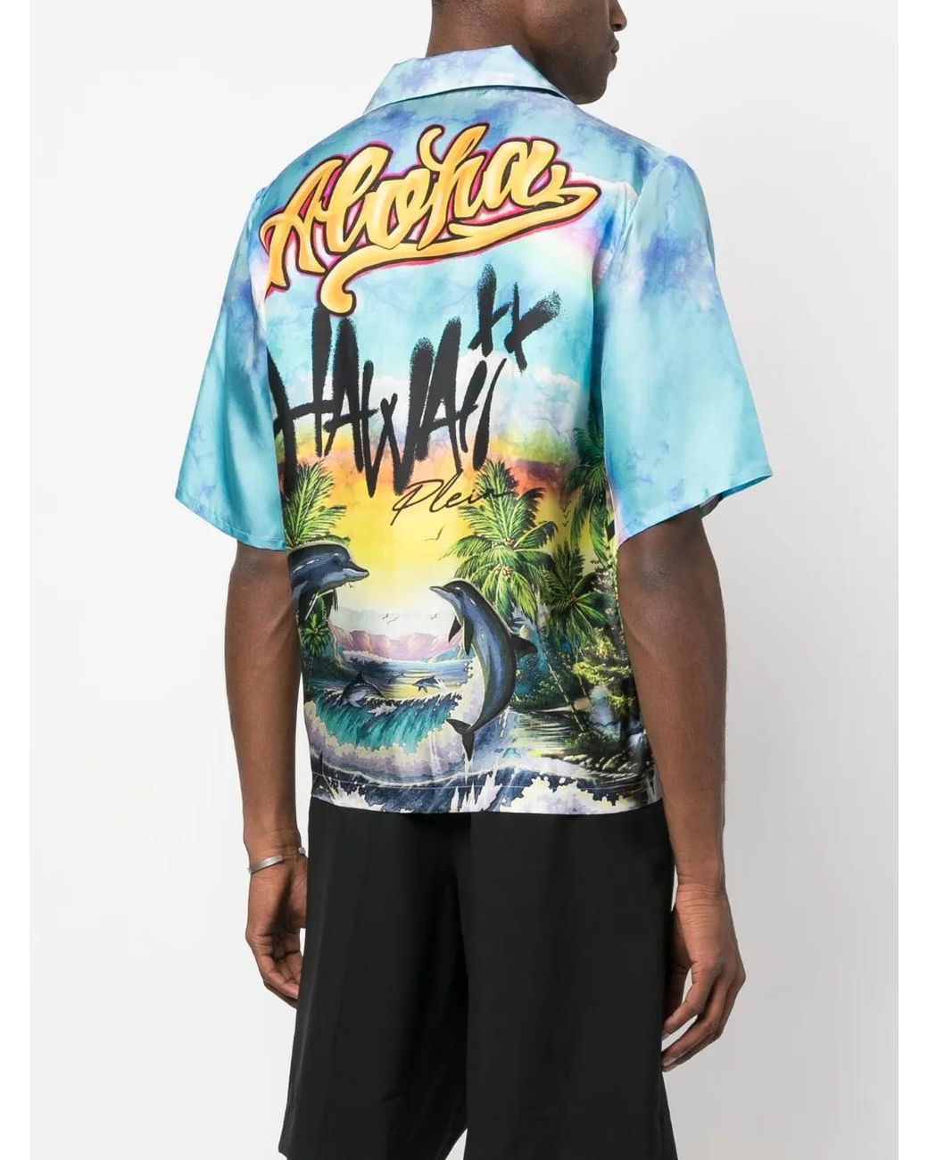 Philipp Plein Blue Graphic-Print Silk Shirt for men