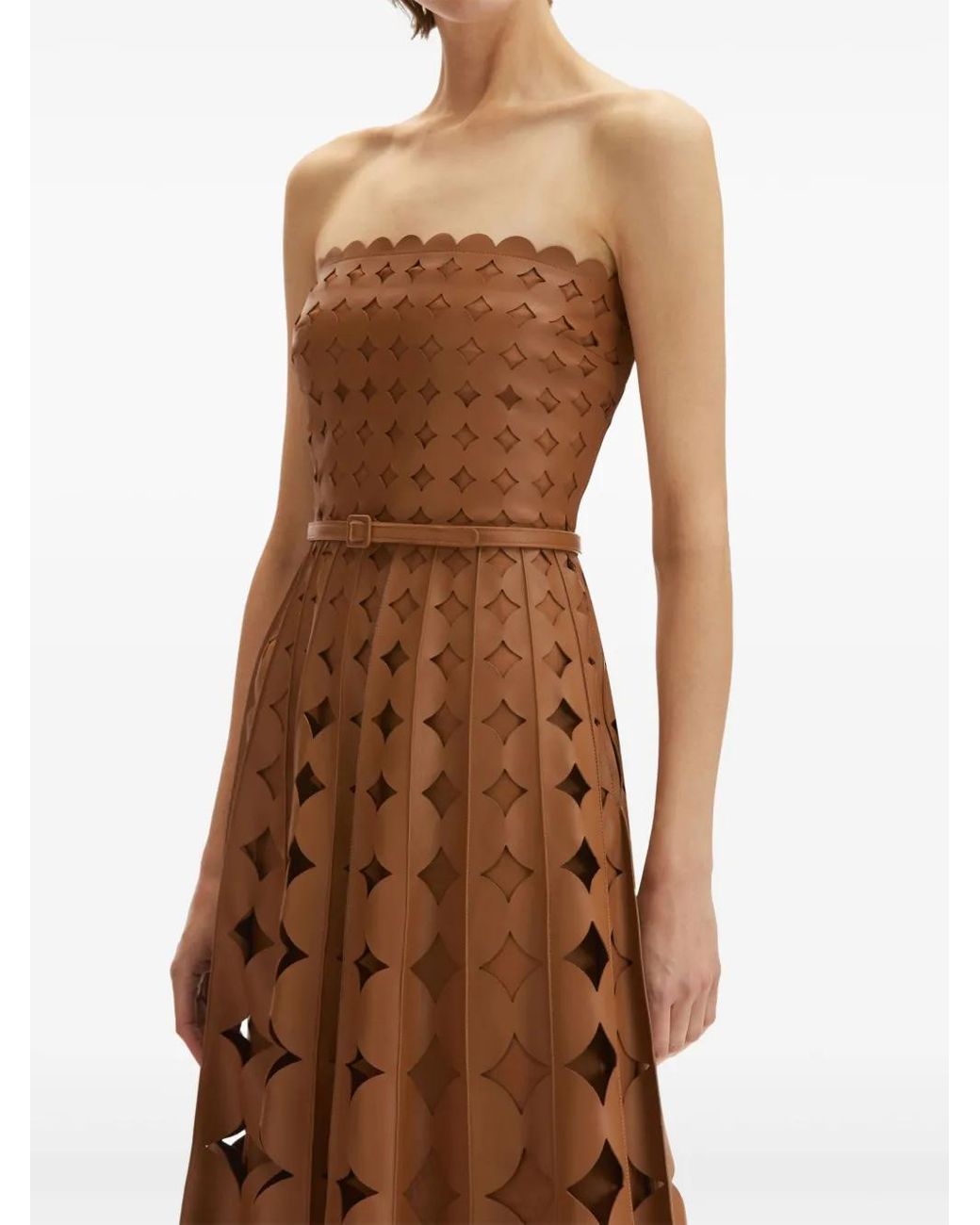 oscar de la renta cut-out leather midi dress Oscar de la Renta Cut-Out Leather Midi Dress in Brown
