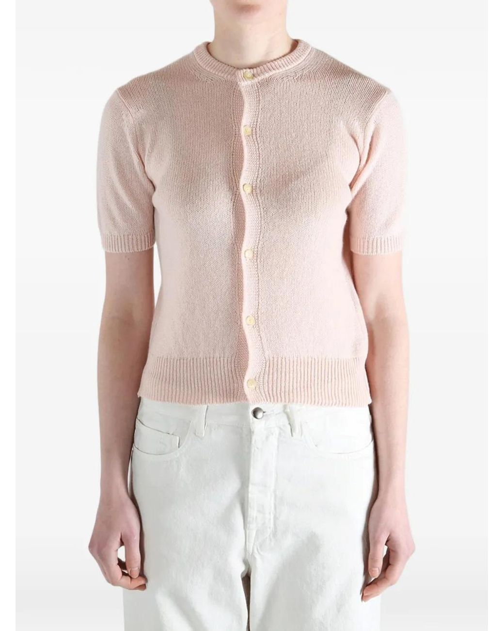 Auralee Pink Button Short-Sleeve Cardigan