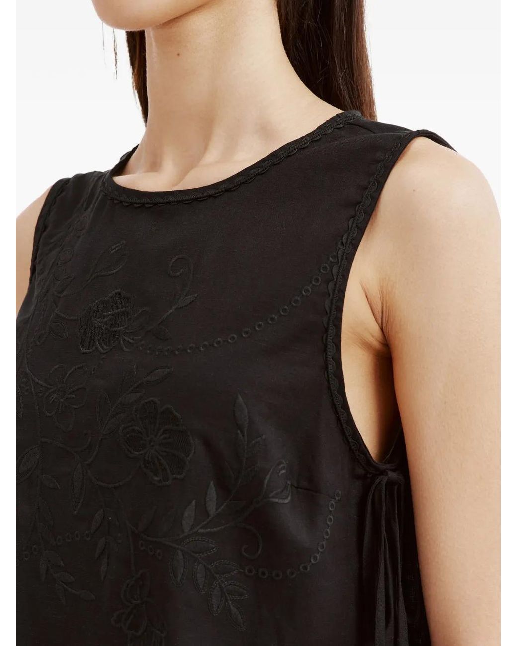 B+ AB Black Floral-Embroidered Scalloped-Hem Blouse