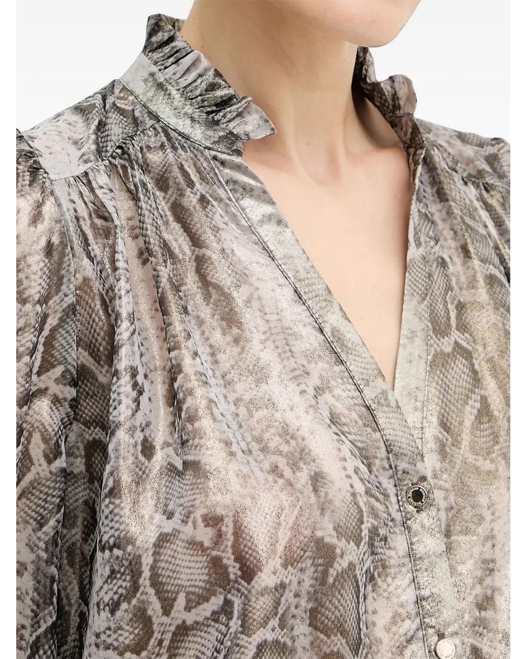 Morgan Blue Ruffled Snake-Print Blouse