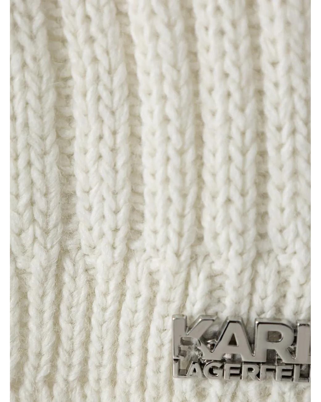 Karl Lagerfeld White Ribbed-Knit Beanie Hat And Scarf Set for men