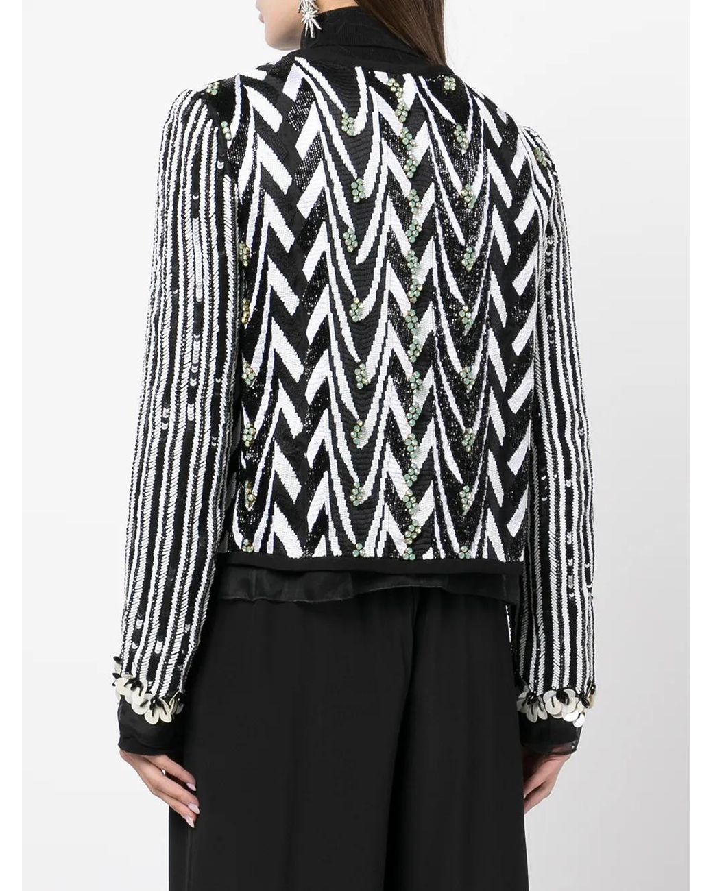 Giambattista Valli Black Bead-Embroidered Sequin Zigzag Jacket