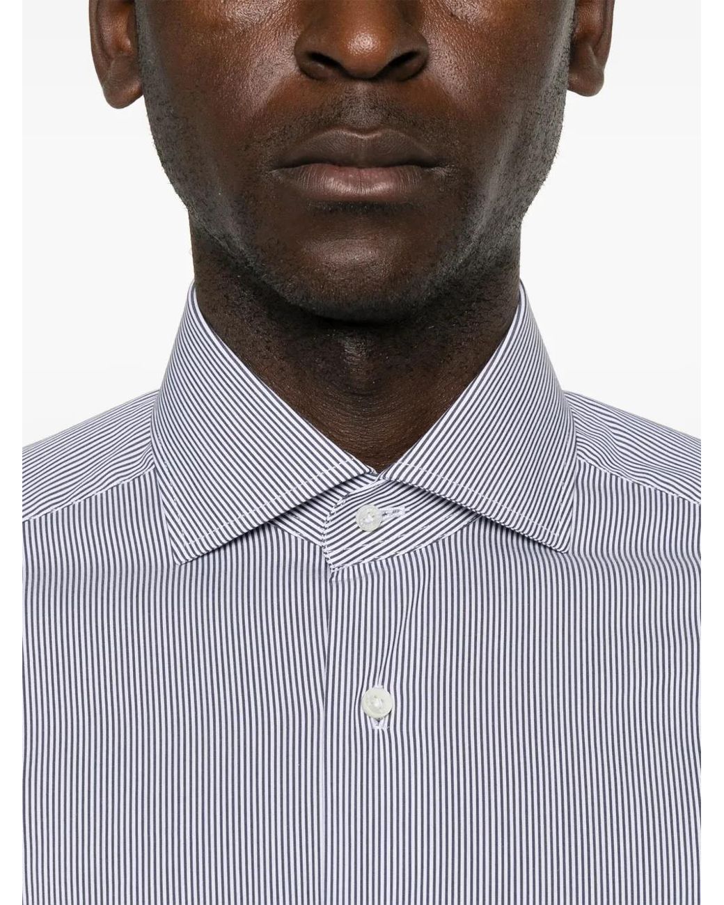 Barba Napoli White Striped Shirt for men