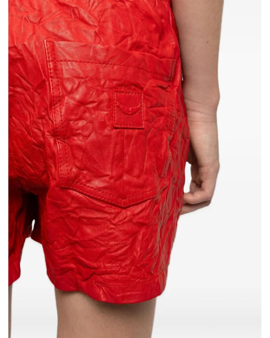 Zadig & Voltaire Red Pax Crinkled Leather Shorts
