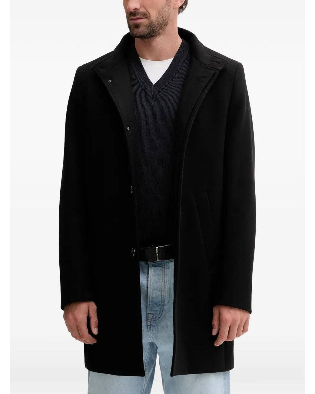 Lindbergh Black Funnel-Neck Button Coat for men
