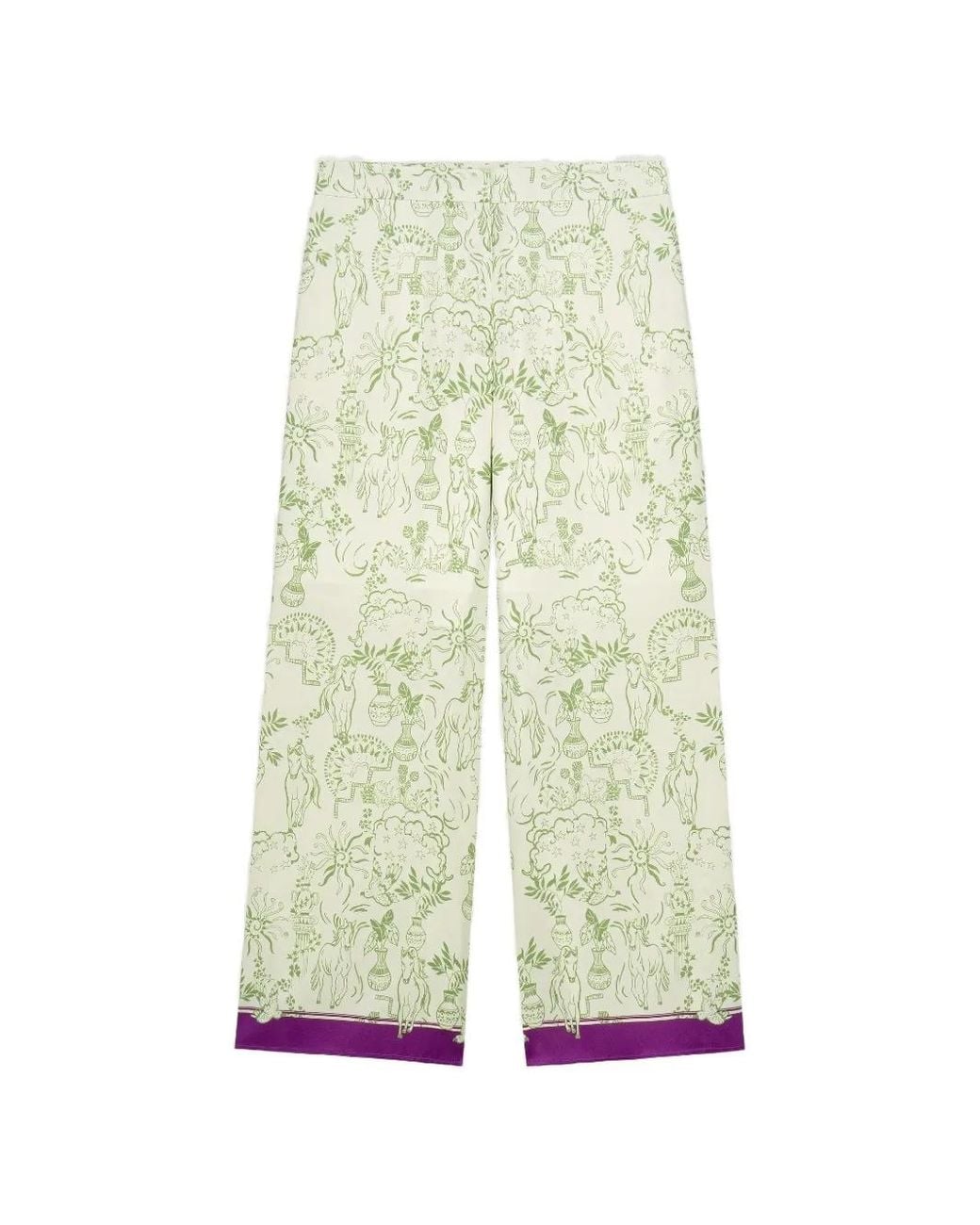 Shanghai Tang White Pantalon Palazzo Imprimé En Soie Mulberry