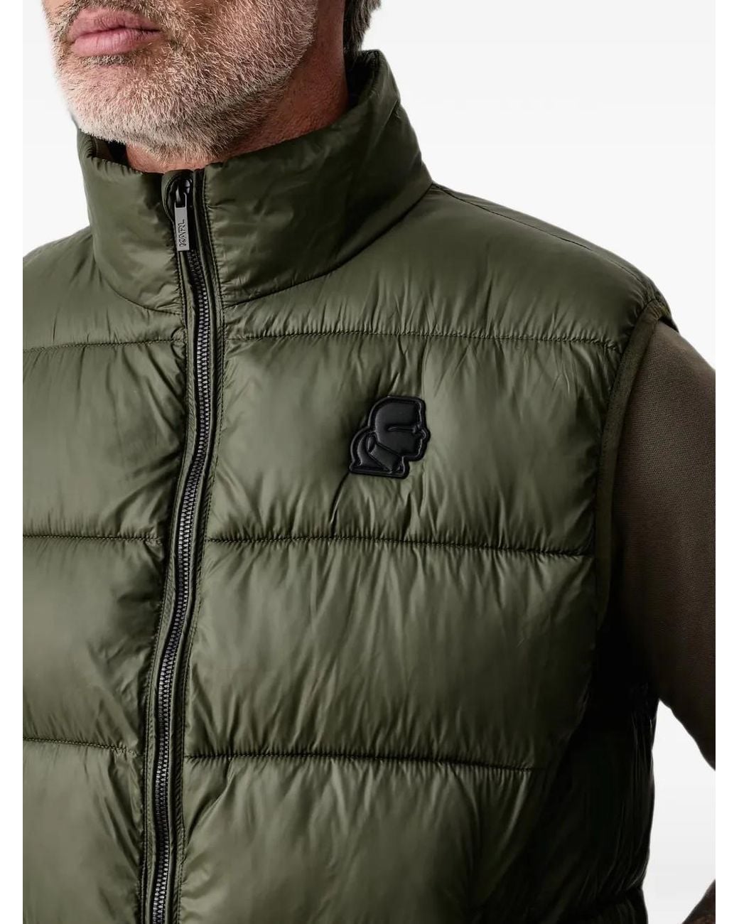 Karl Lagerfeld Green Quilted Logo-Patch Gilet for men