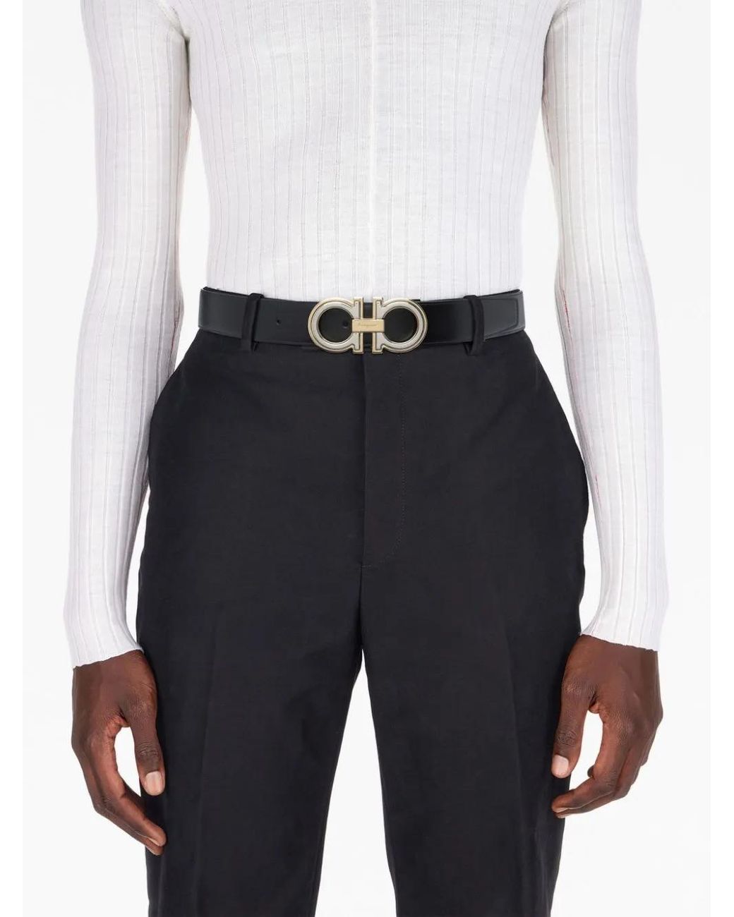 Ferragamo Black Reversible Two-Tone Buckle Belt for men