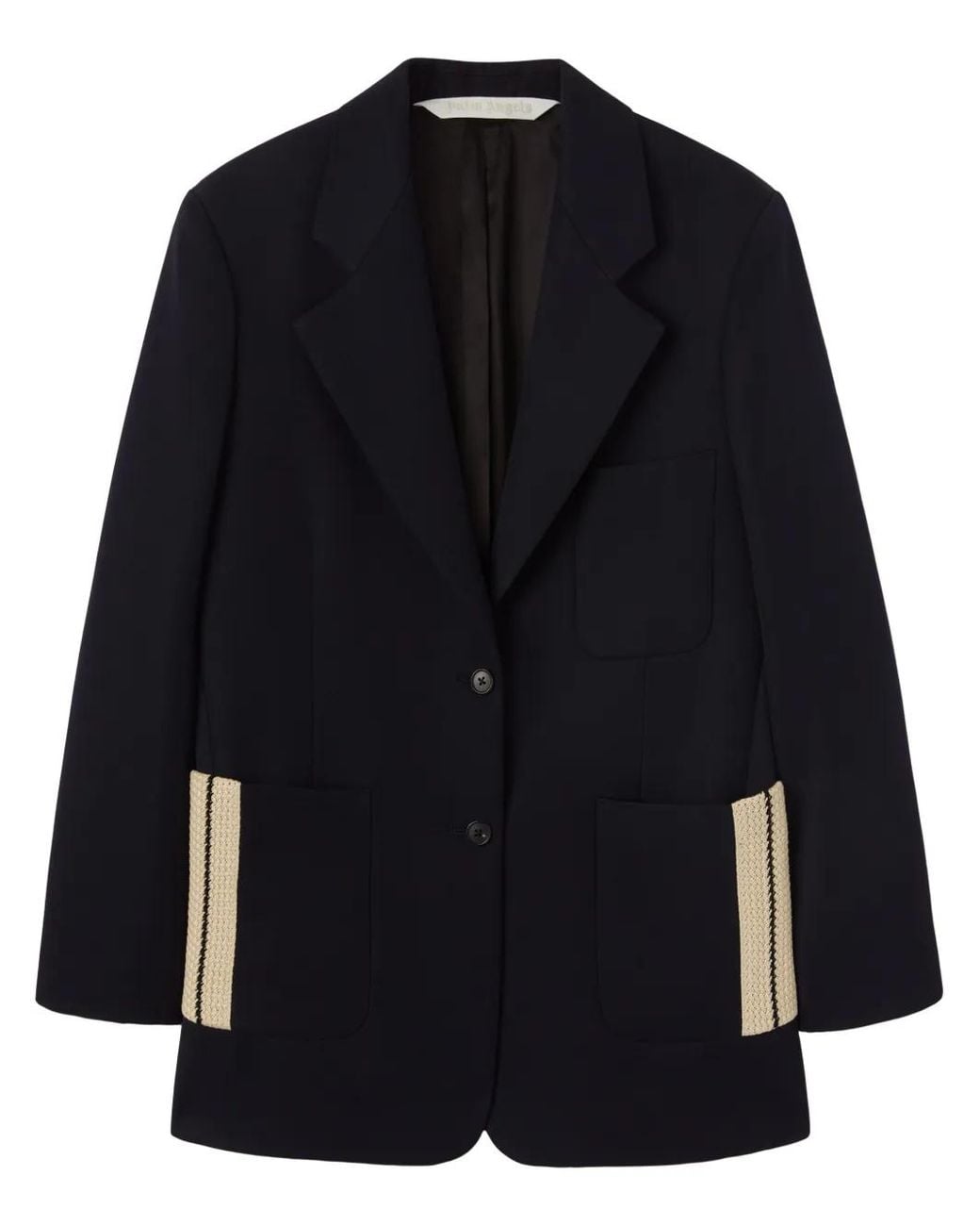 Palm Angels Black Tape-Detail Virgin Wool-Blend Blazer