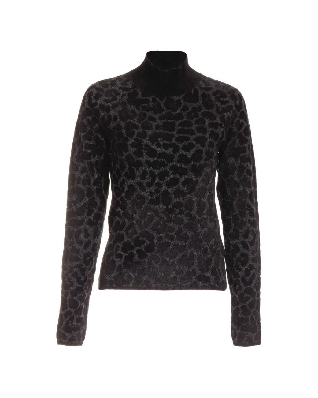 Just Cavalli Black Leopard-Print Mock-Neck Sweater
