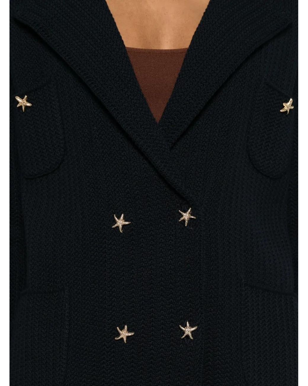 Neera Black Star-Motif Double-Breasted Blazer