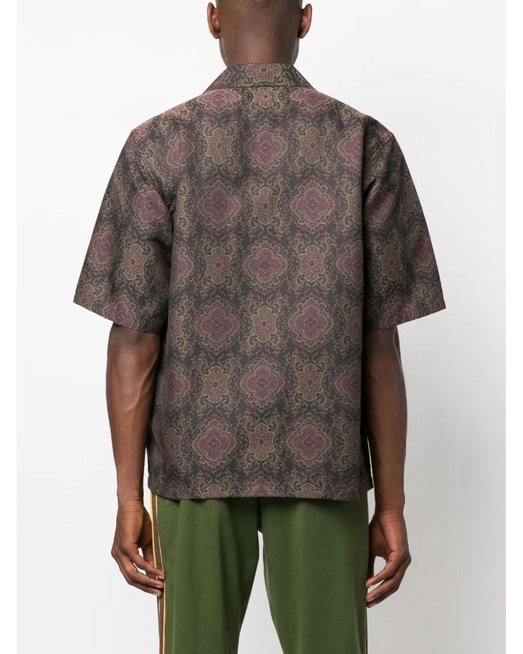 Needles Gray Geometric-Pattern Short-Sleeved Shirt for men