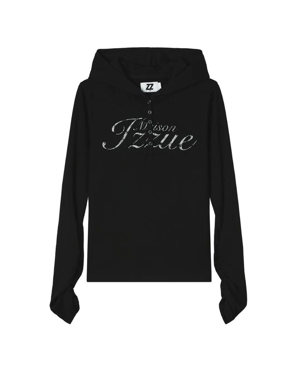 Izzue Black Logo-Print Button-Up Hoodie