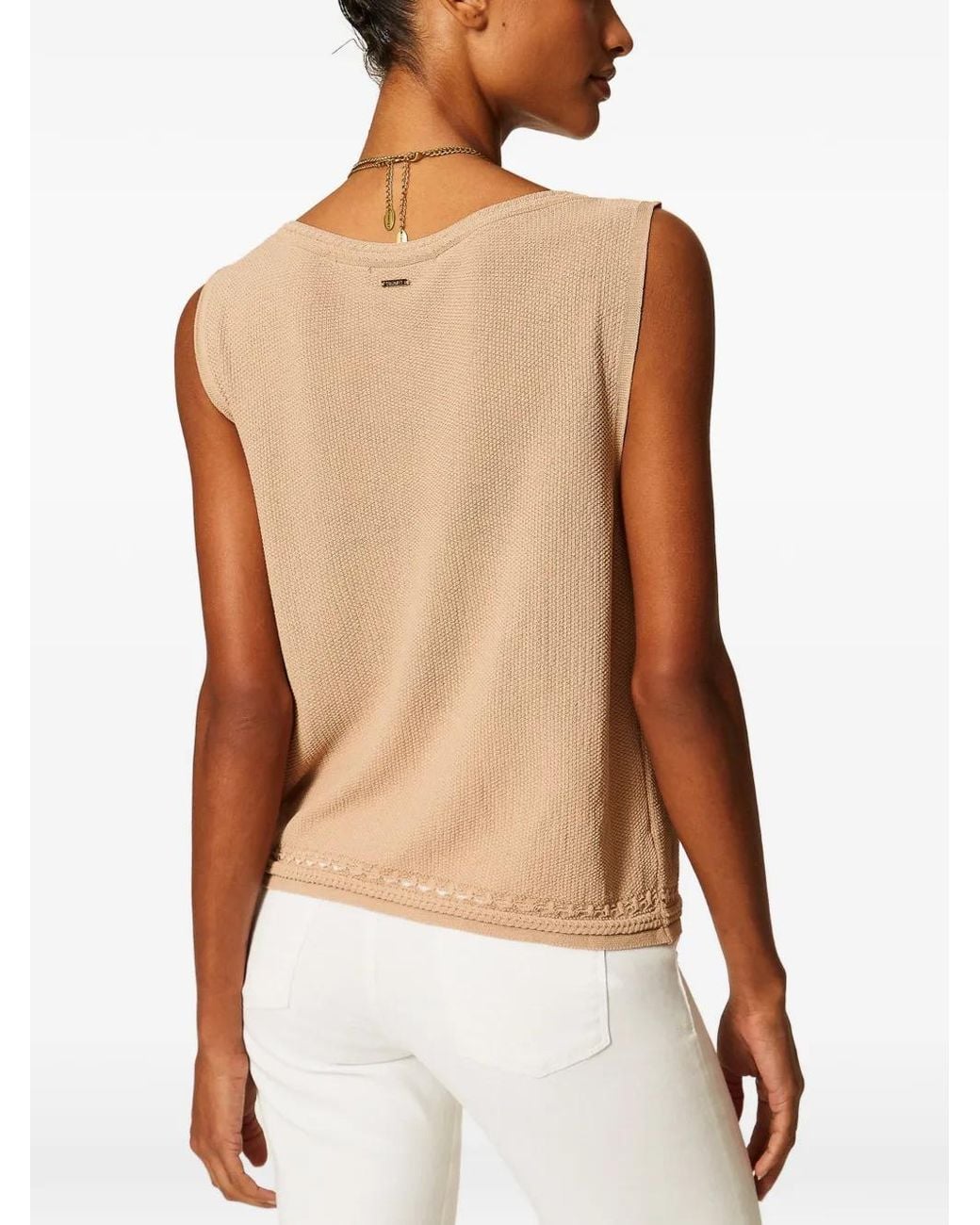 Twinset Natural Knit Top With Fringes