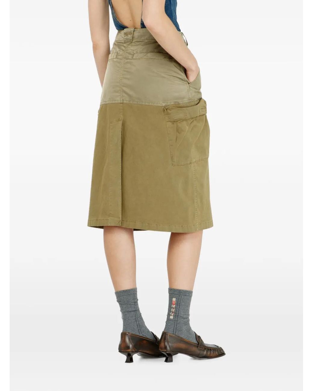 DIESEL Green Jupe Mi-Longue À Poches Cargo En Coton Et Nylon