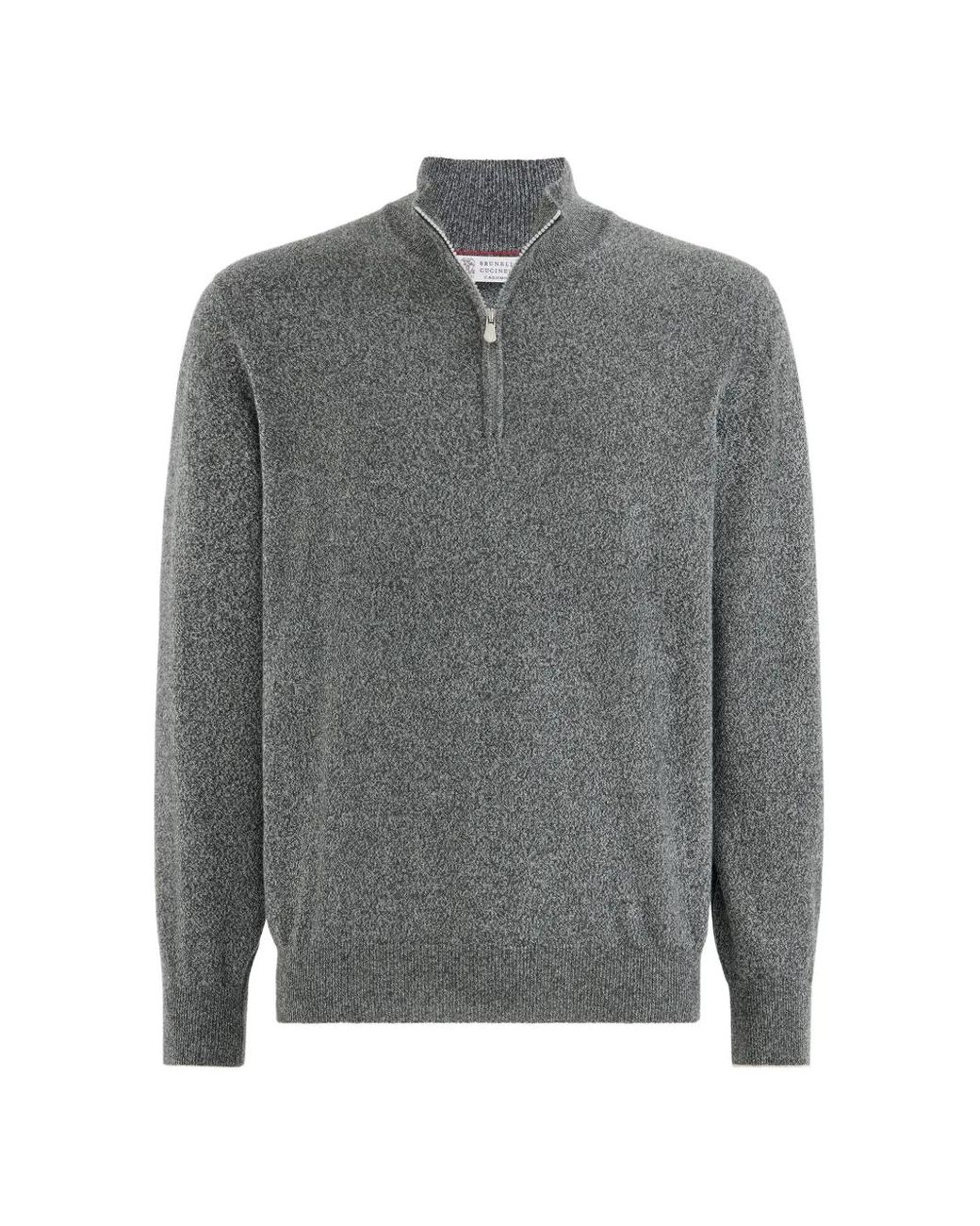 Brunello Cucinelli Gray Mouliné Cashmere Sweater With Half Zip for men