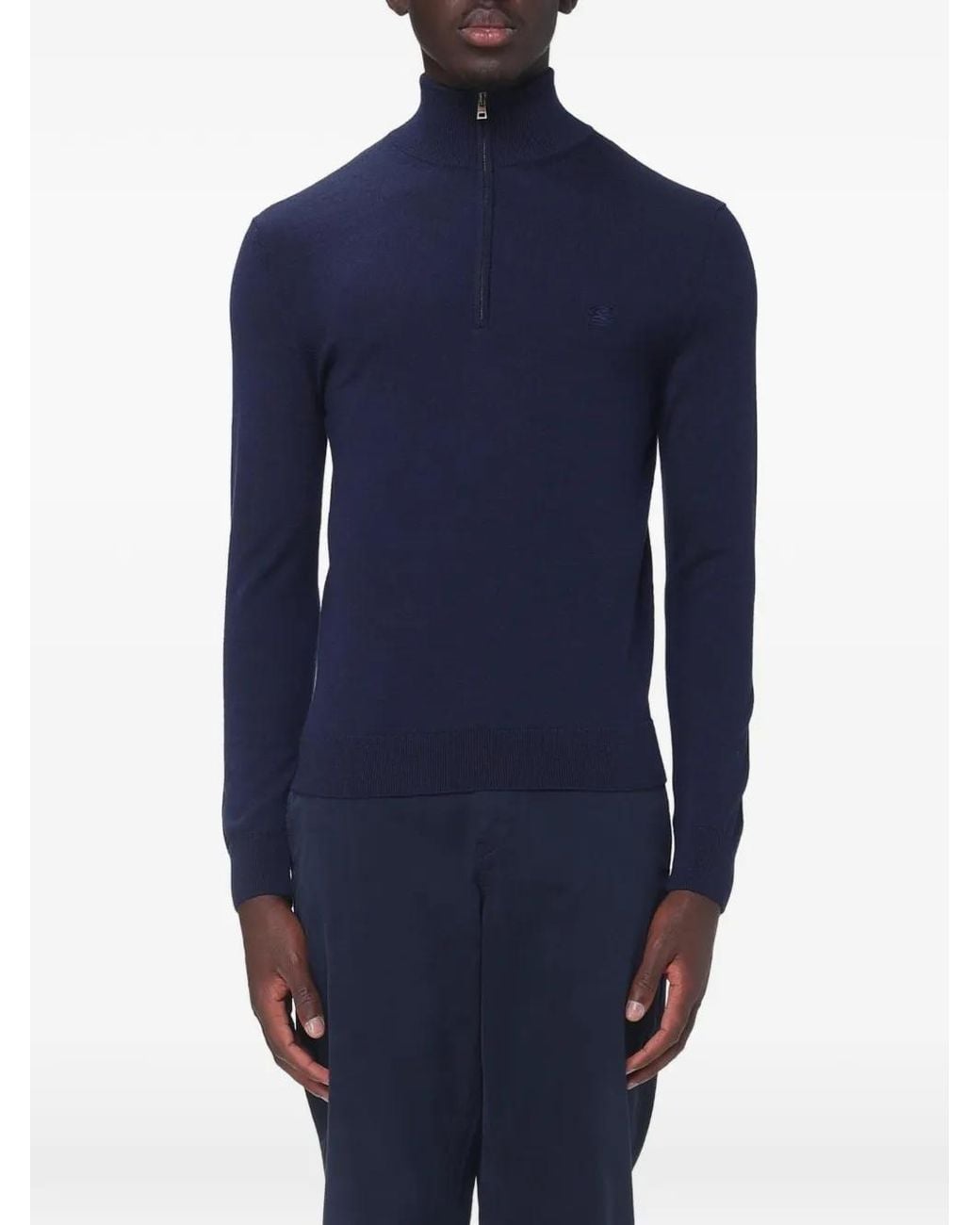 Etro Blue Quarter-Zip Knitted Sweater for men