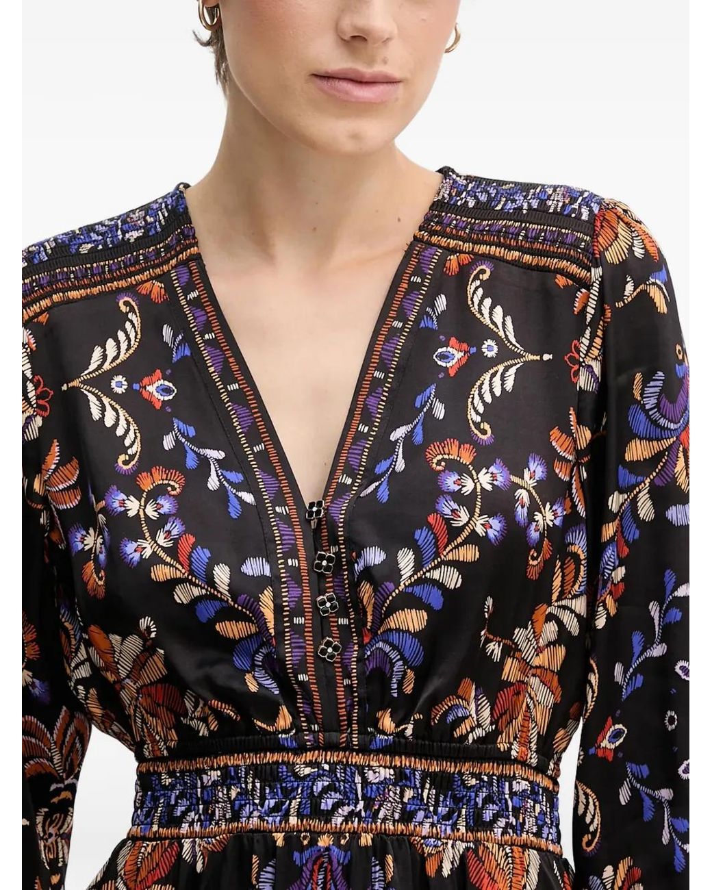 Hale Bob Black Ella Floral V-Neck Dress