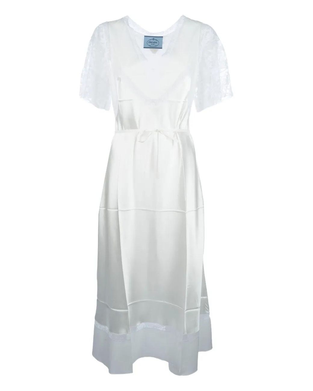 Prada White Lace-Panels Midi Dress