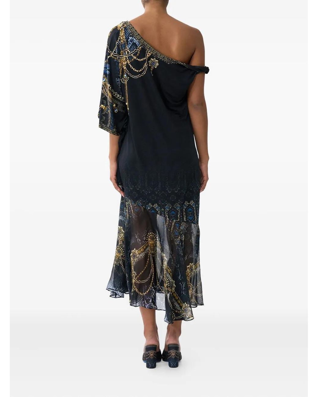 Camilla Black Twisted One-Shoulder Midi Dress