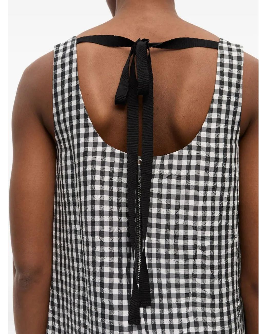 Ganni Gray Gingham-Print Dress