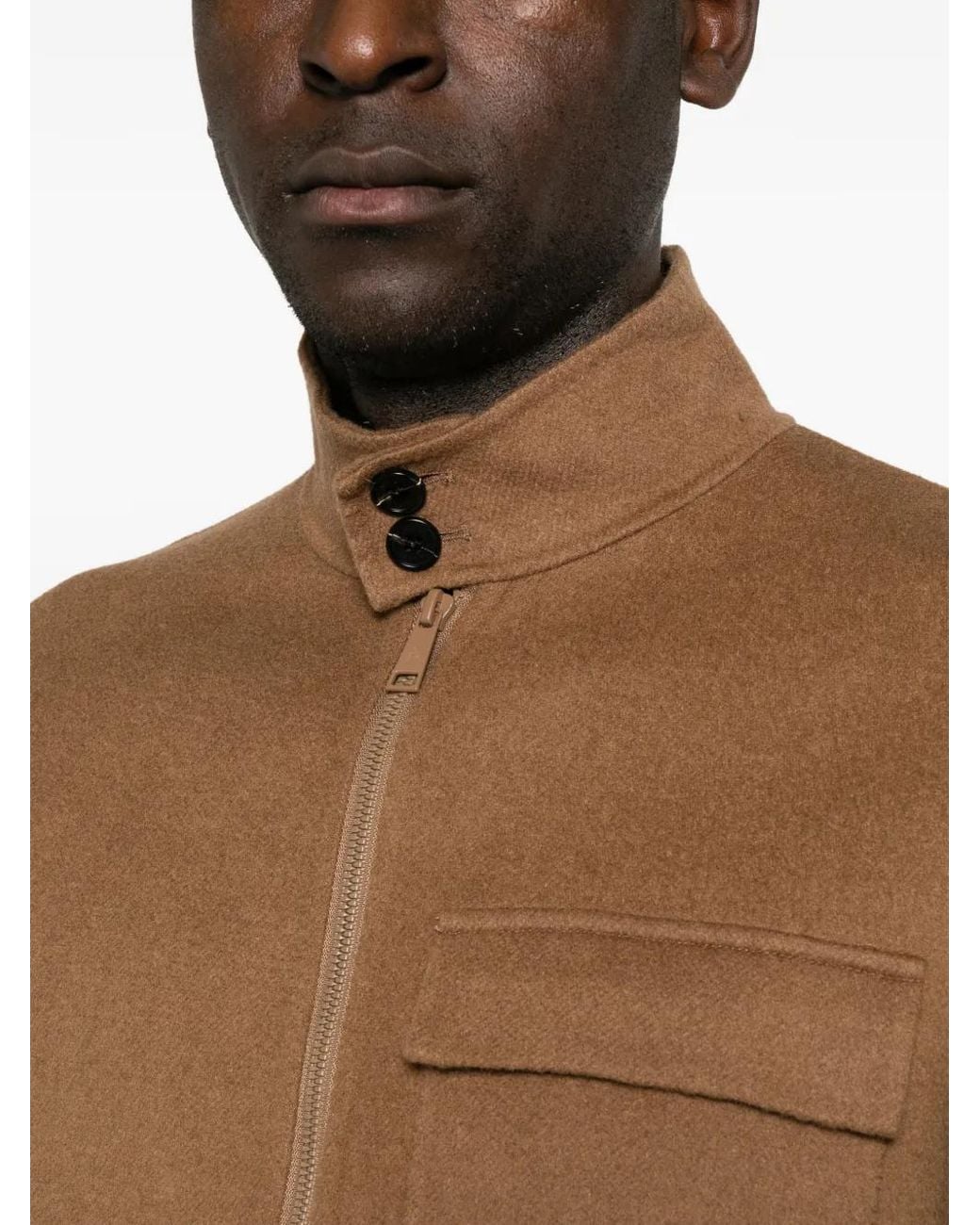 Paltò Brown Zip-Up High-Neck Jacket for men