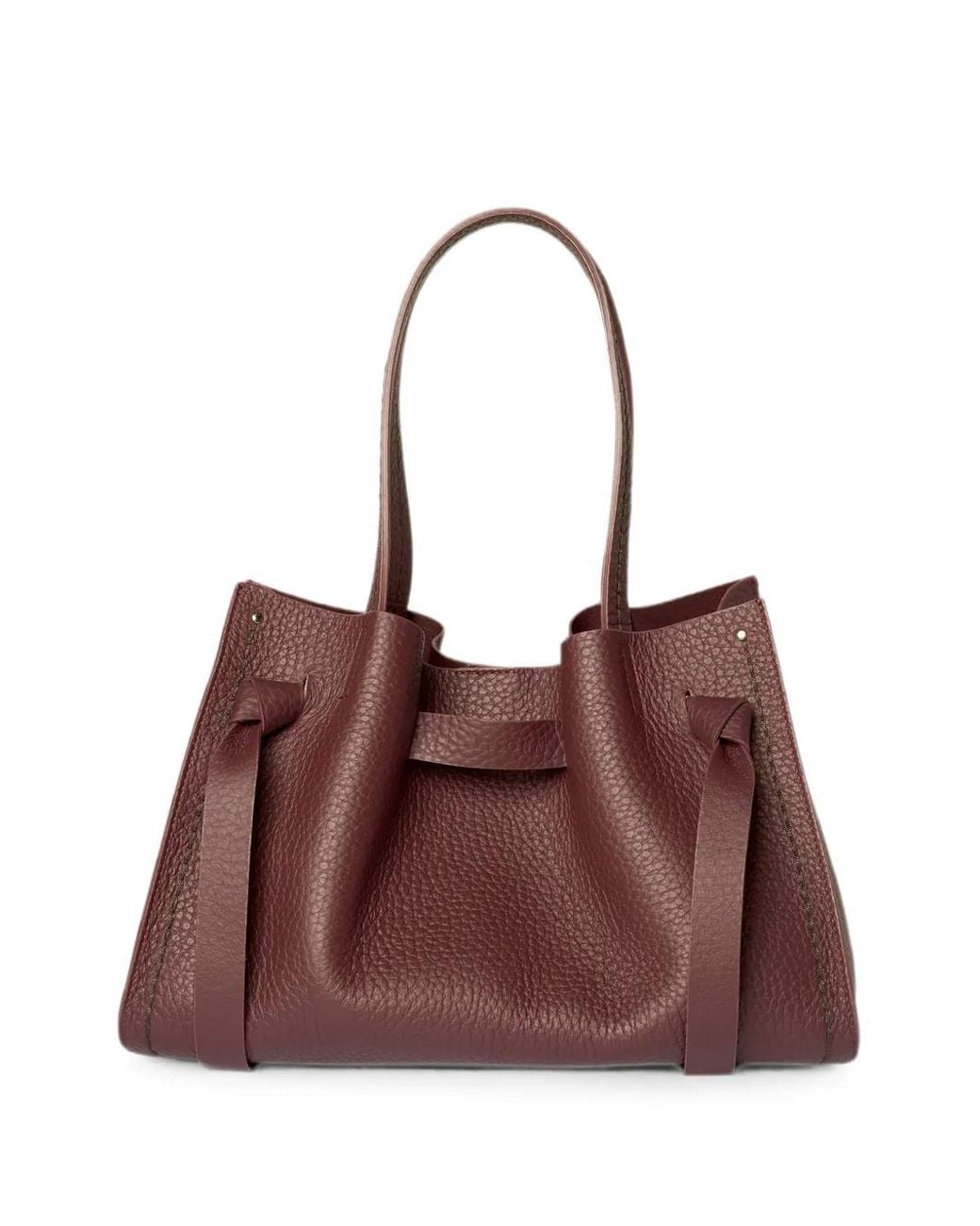 VISONA Brown Vittoria Grained-Leather Knotted Tote Bag