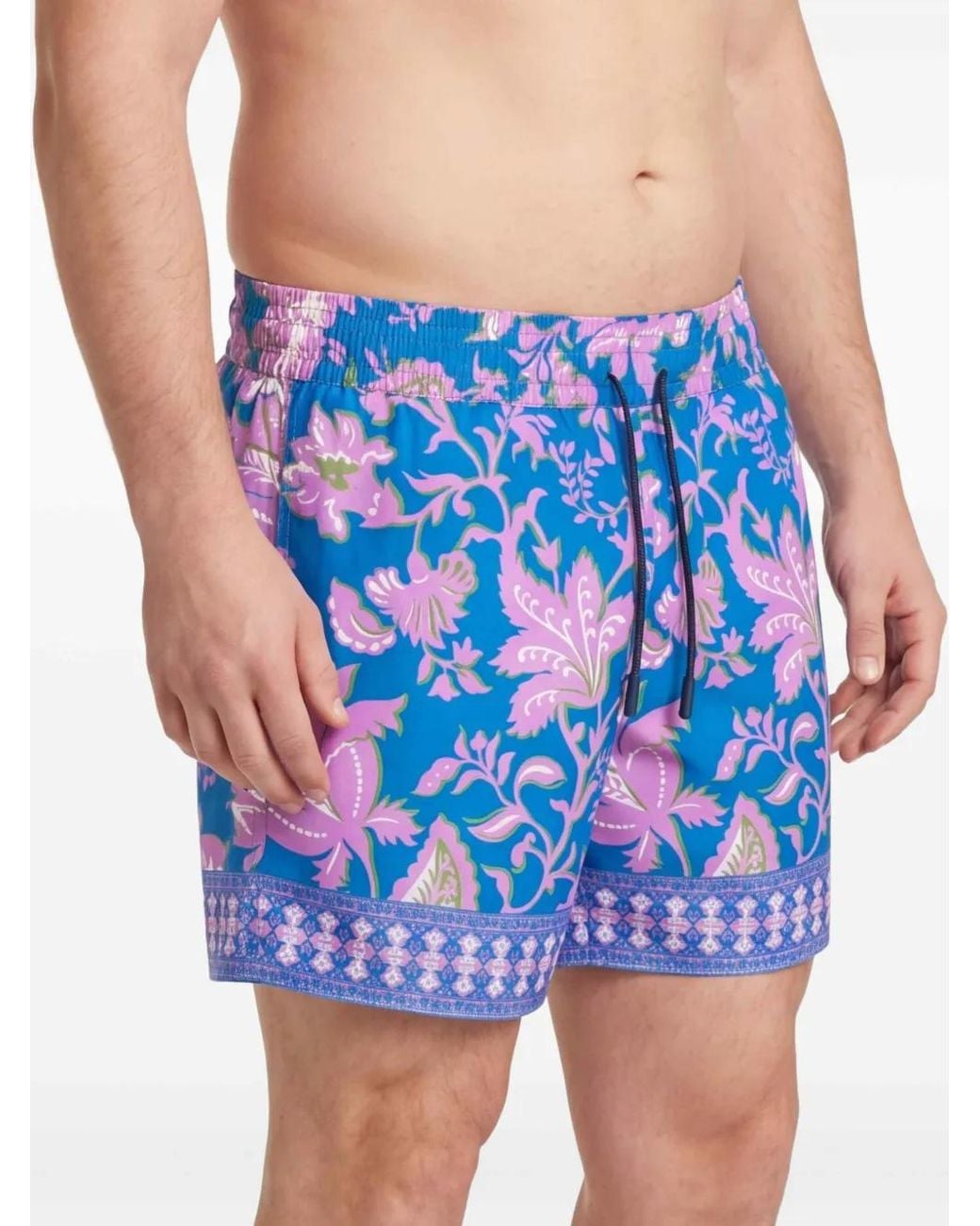 Etro Blue Swim Shorts With Floral Print Trim for men