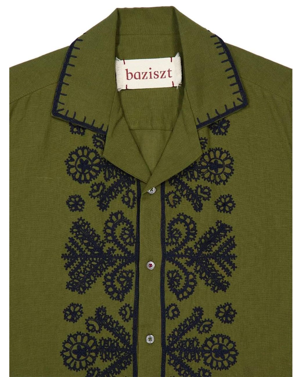 BAZISZT Green Embroidered Long-Sleeve Shirt for men