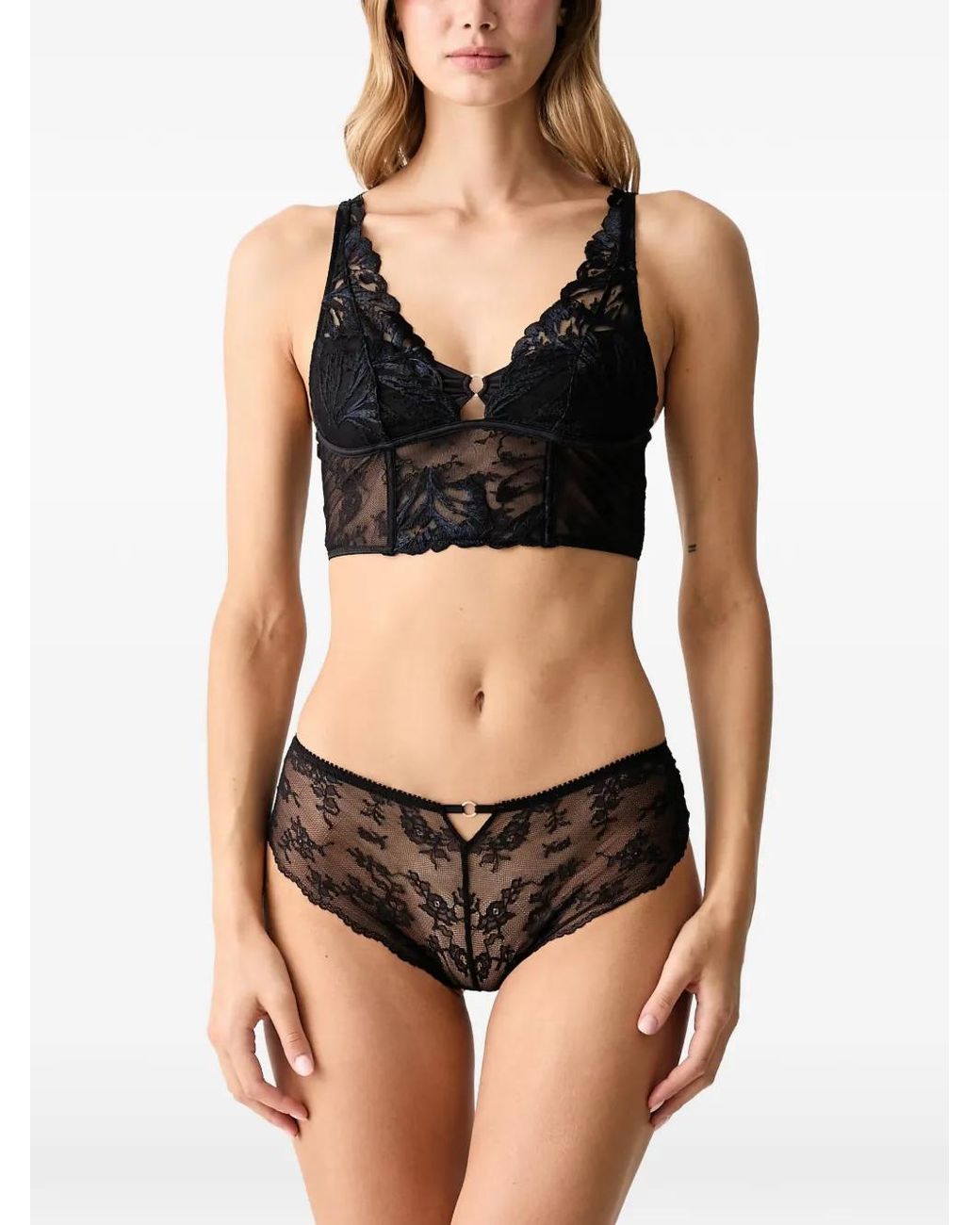 Chantelle Black Illusion Lace-Embroidered Bustier Bra