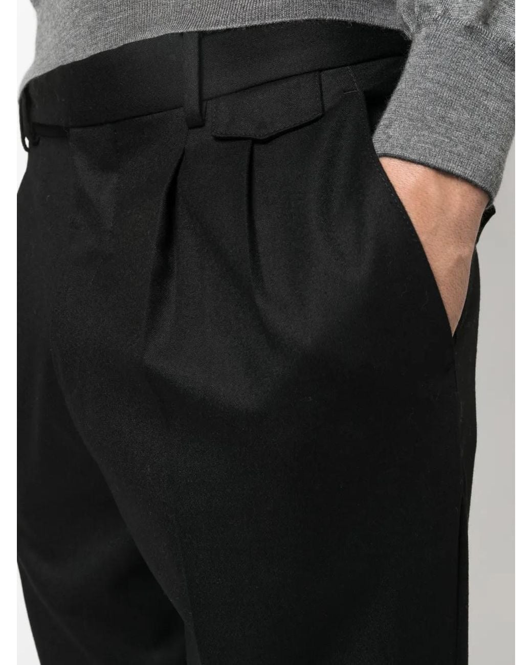 Brunello Cucinelli Black Cropped Virgin-Wool Tapered Trousers for men