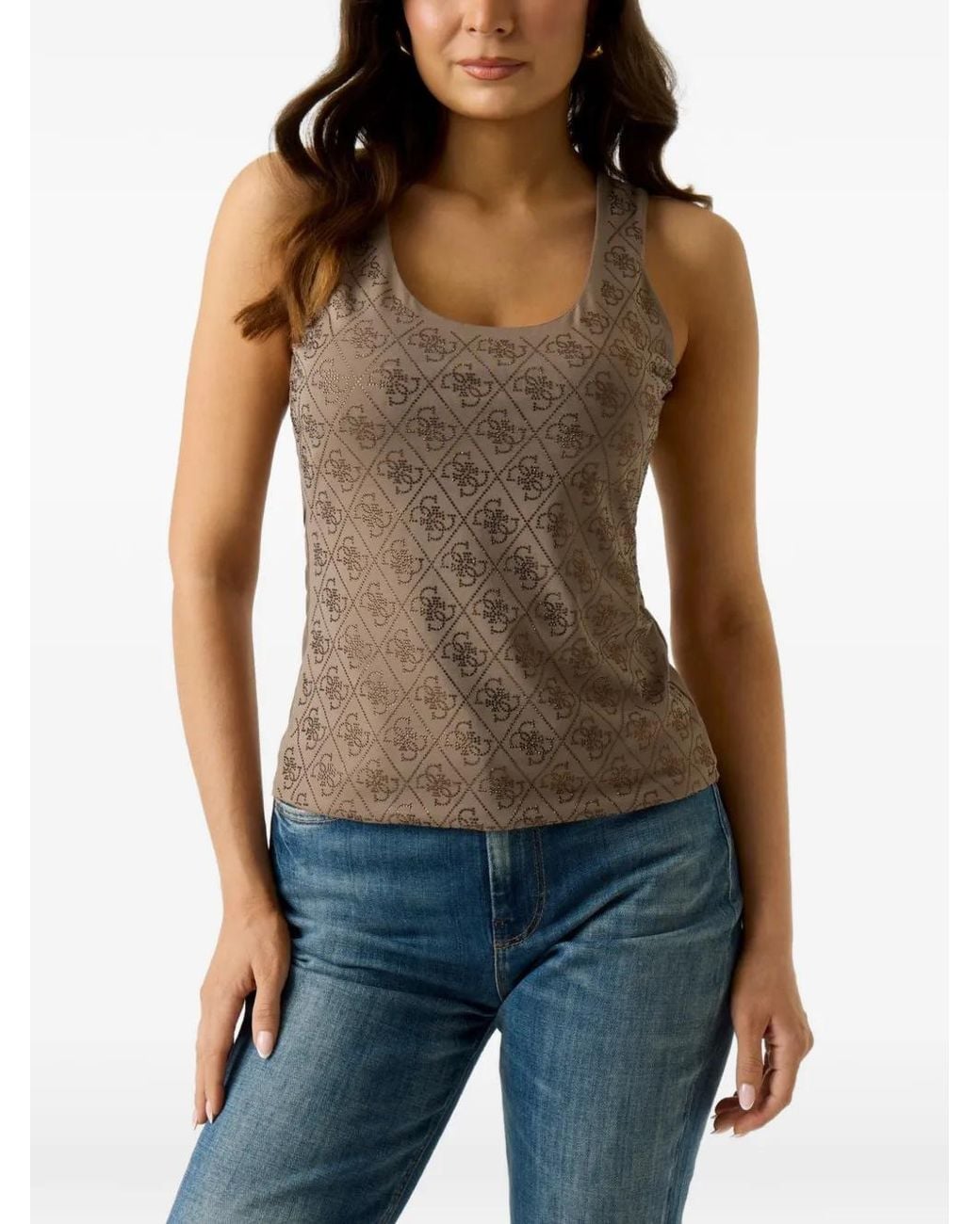 Guess Brown 4G Logo-Print Tank Top