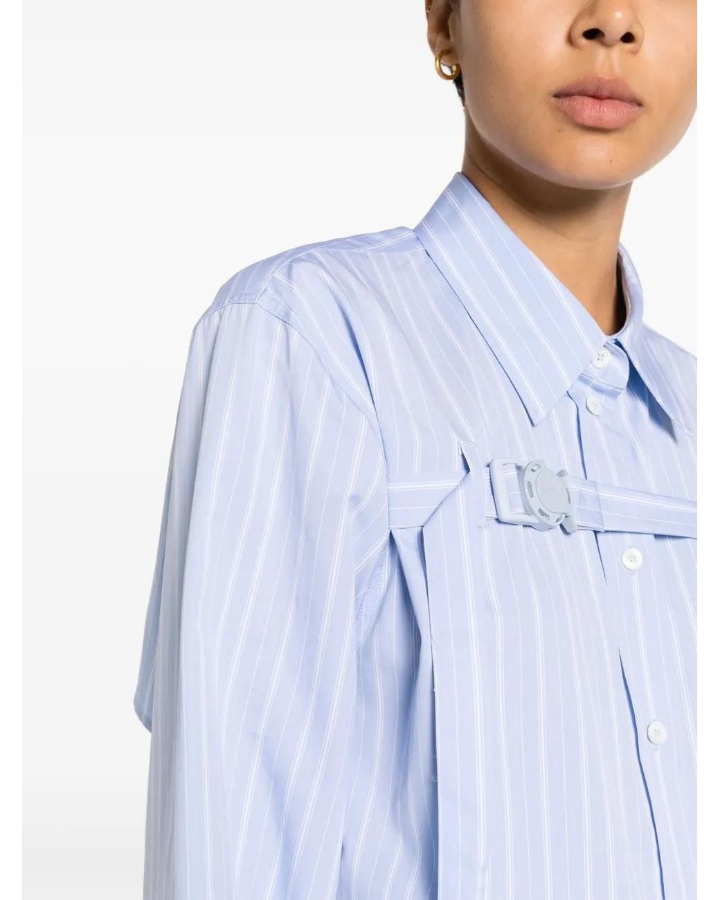 Off-White c/o Virgil Abloh Blue Buckled Cut-Out Cotton Shirt