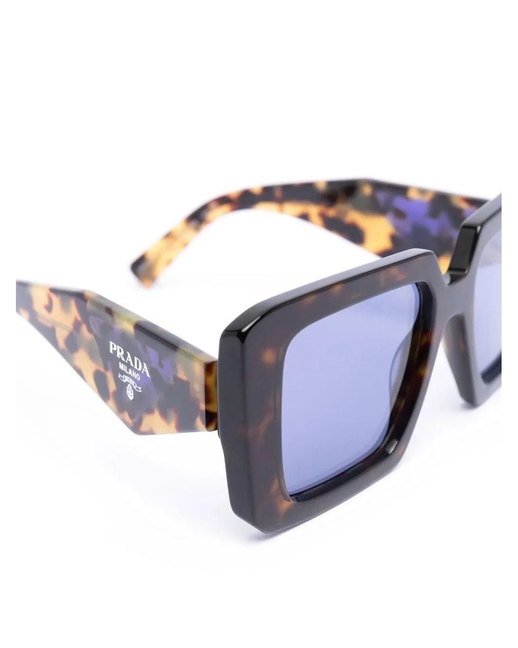 Prada Blue Tortoiseshell-Effect Rectangle-Frame Sunglasses