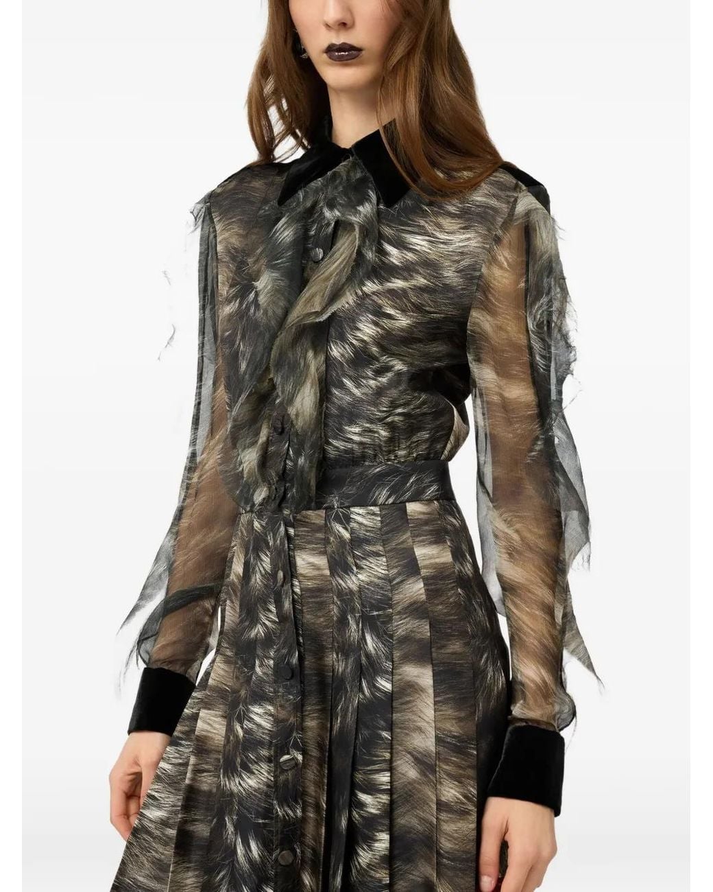 Roberto Cavalli Black Midi Fur-Print Ruffled Dress