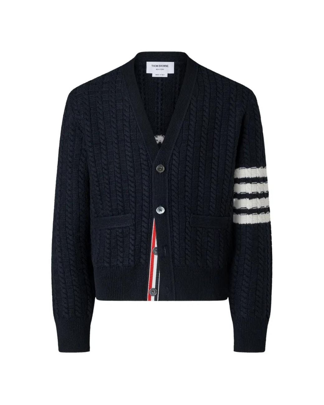 Thom Browne Blue Merino-Wool 4-Bar Intarsia Anchor Cardigan for men