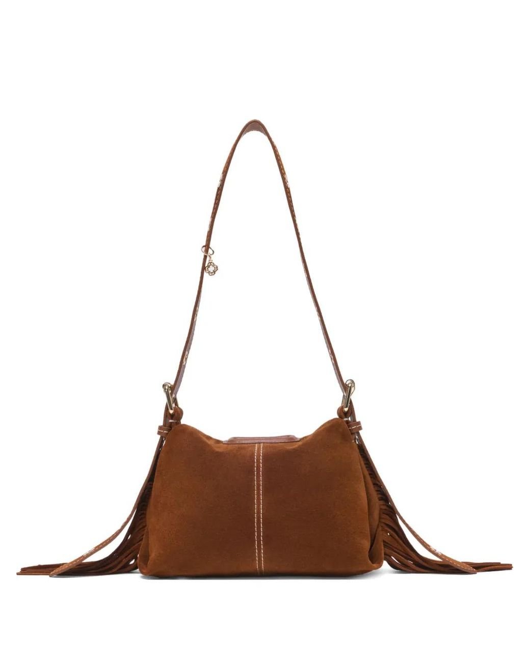 Maje Brown Fringed Suede Shoulder Bag