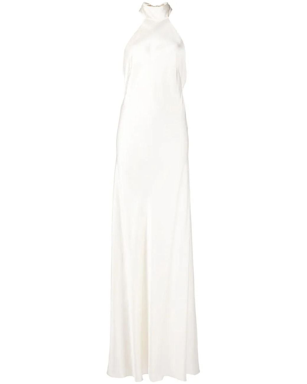 Michelle Mason White Backless Halter-Neck Tie Gown