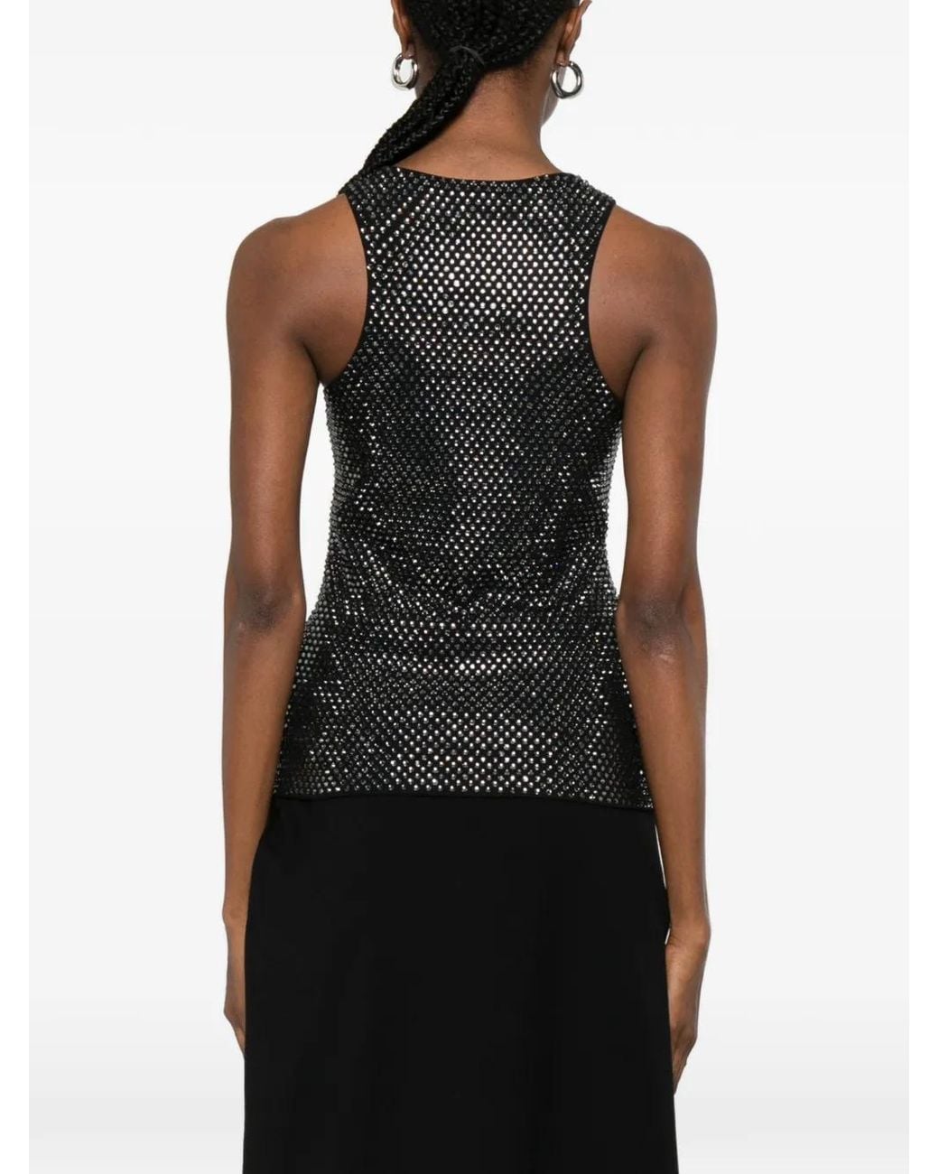 GIUSEPPE DI MORABITO Black Crystal-Embellished Ribbed-Knit Top